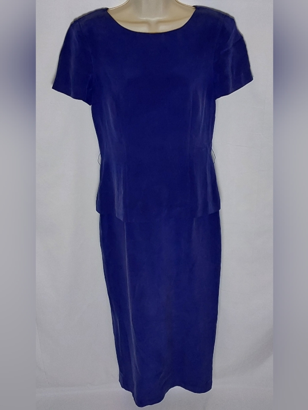YL by Yair Navy Blue Short-Sleeve Midi Sheath Dress